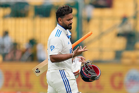 IND Vs NZ 1st Test: India's Rishabh Pant reacts as he walks off the field after losing his wicket 