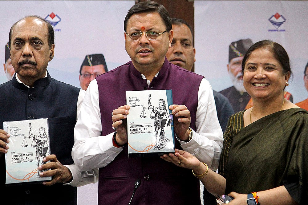 | Photo: PTI : UCC report submitted to Uttarakhand CM  Pushkar Singh Dhami