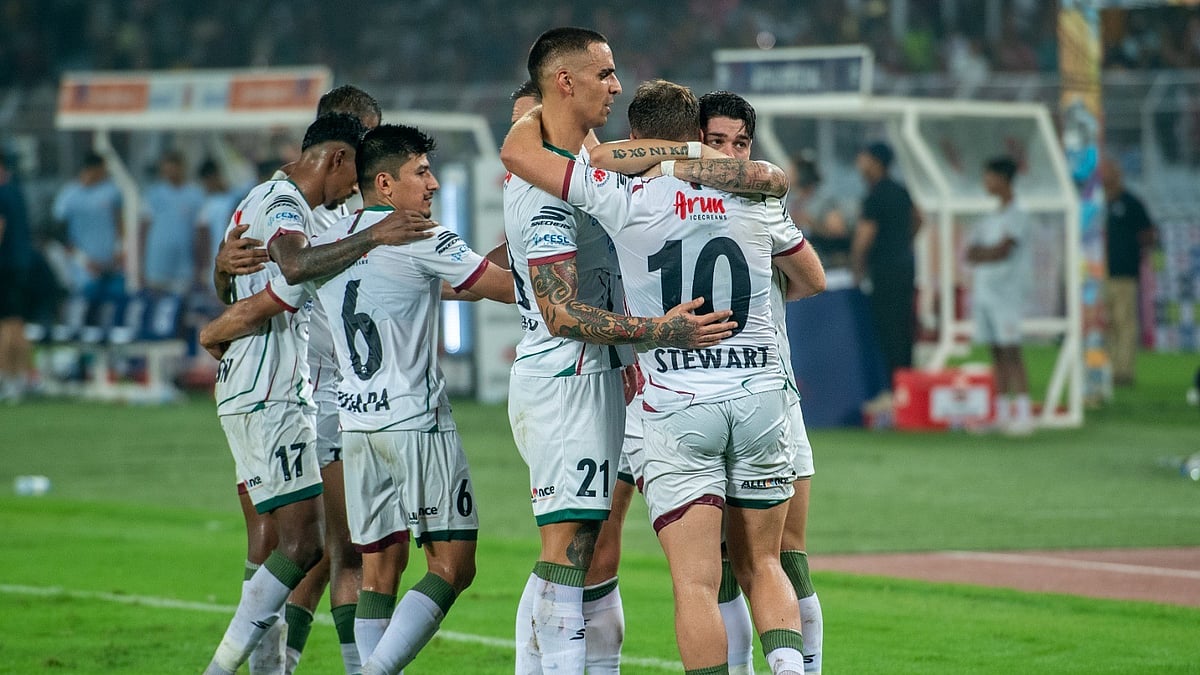 Photo: ISL : Mohun Bagan players celebrating a goal during the ISL 2024-25 match against East Bengal FC.