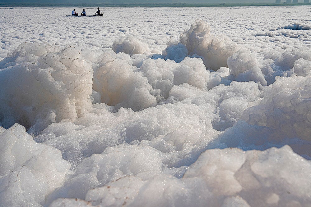 Yamuna river pollution: Toxic foam floats on the surface of the Yamuna river, in New Delhi_6