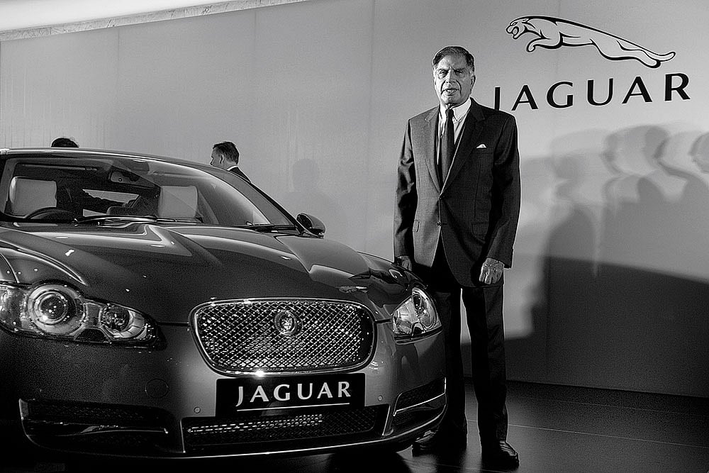Ratan Tata poses with Jaguar