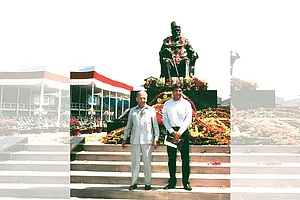 Photo: Ratan Tata Instagram : A United Front J.R.D. Tata (left) and Ratan Tata (right) next to Jamsetji
Tata’s statue