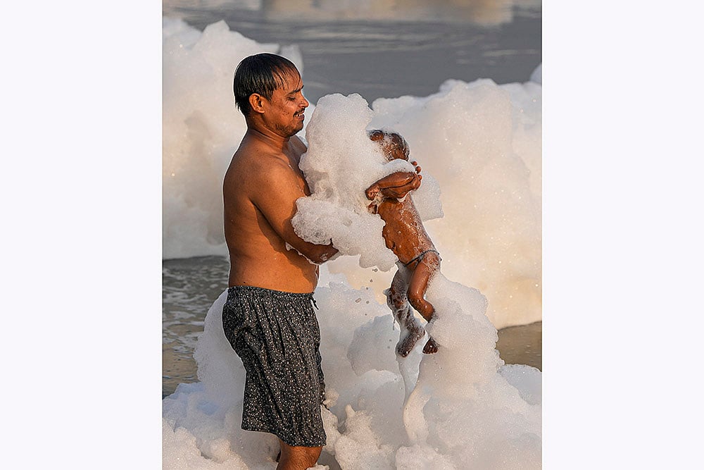 Yamuna river pollution: Toxic foam floats on the surface of the Yamuna river, in New Delhi_7