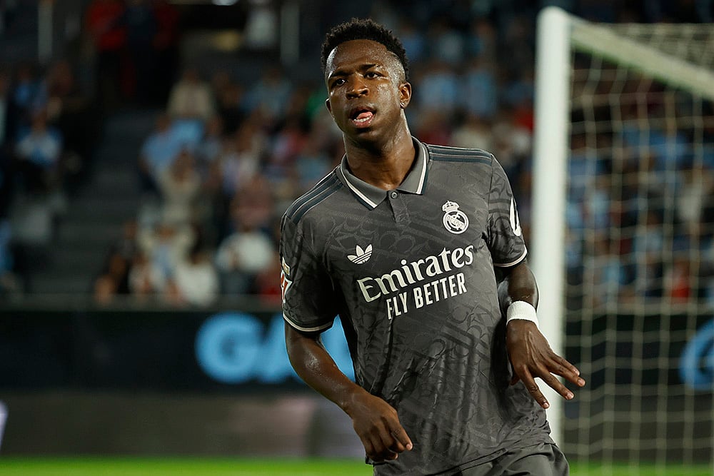 | Photo: AP/Lalo R. Villar : La liga 2024-25: Real Madrid's Vinicius Junior reacts after scoring his side's second goal