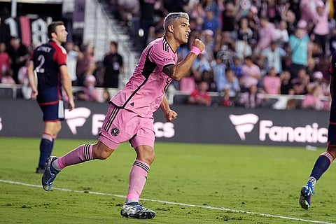 Major League Soccer: Inter Miami forward Luis Suarez reacts after scoring a goal
