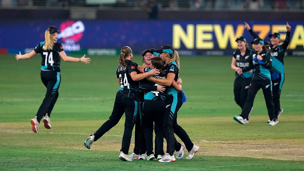 AP/Altaf Qadri : New Zealand celebrate after beating South Africa in the final and winning  the Women's T20 World Cup 2024 in Dubai on Sunday (October 20).