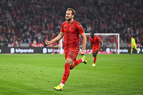 Bundesliga 2024-25: Munich's Harry Kane celebrates his goal in a German Bundesliga soccer