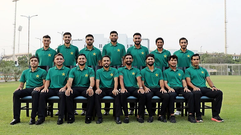 The Oman-bound Pakistan Shaheens squad for ACC Men's T20 Emerging Teams Asia Cup. - X/TheRealPCB
