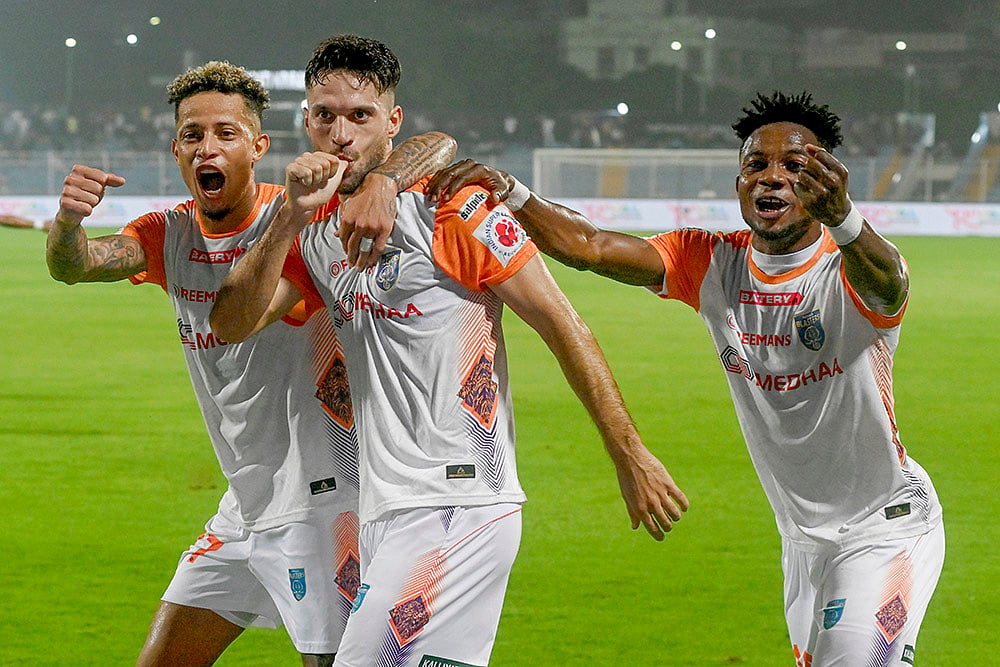 | Photo: PTI : ISL 2024-25: Jesus Jimenez Nunez of Kerela Blasters FC celebrates after scoring a goal 