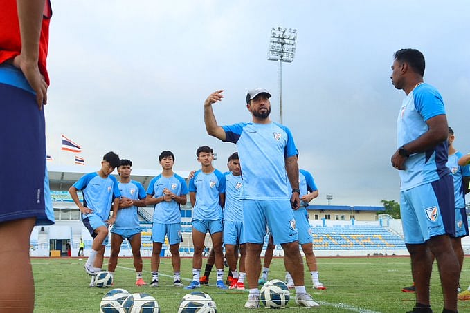 Indian U-17 team practicing in Thailand ahead of the AFC U17 Asian Cup qualification tournament. - X/IndianFootball