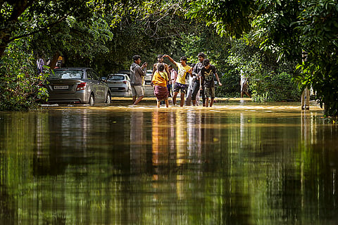 Karnataka Rains: Waterlogging on a road at Kodigehalli
