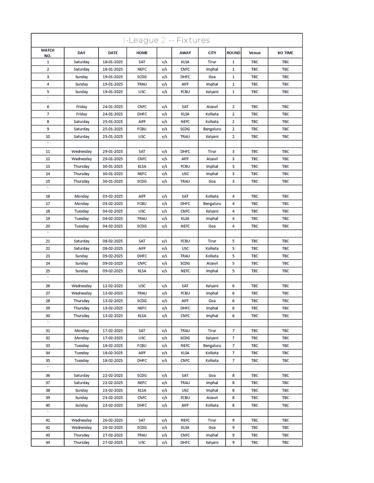 Indian-Football-League-Fixtures