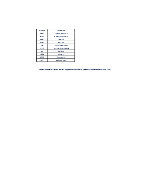 I-League 2024-25 Season Fixtures
