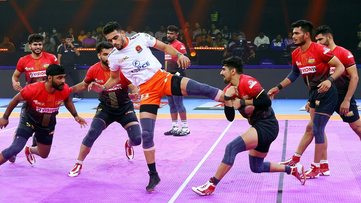 Action from the Puneri Paltan vs Bengaluru Bulls match in Pro Kabaddi League season 11. - Special Arrangement