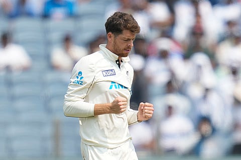India Vs New Zealand 2nd Test: New Zealand's Mitchell Santner celebrates the dismissal of India's Ravindra Jadeja 