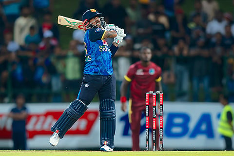 Sri Lanka and West Indies 3rd ODI: Sri Lanka's Kusal Mendis hits a six 