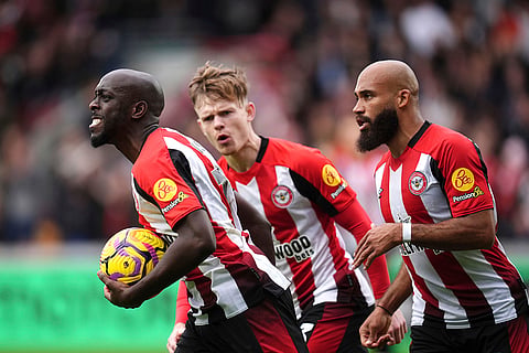 EPL 2024-25: Brentford's Yoane Wissa celebrates scoring his side's first goal of the game with teammates