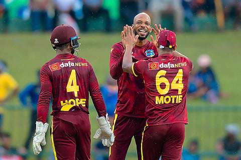 Sri Lanka and West Indies 3rd ODI: West Indies' Roston Chase celebrates the wicket of Sri Lanka's Avishka Fernando 