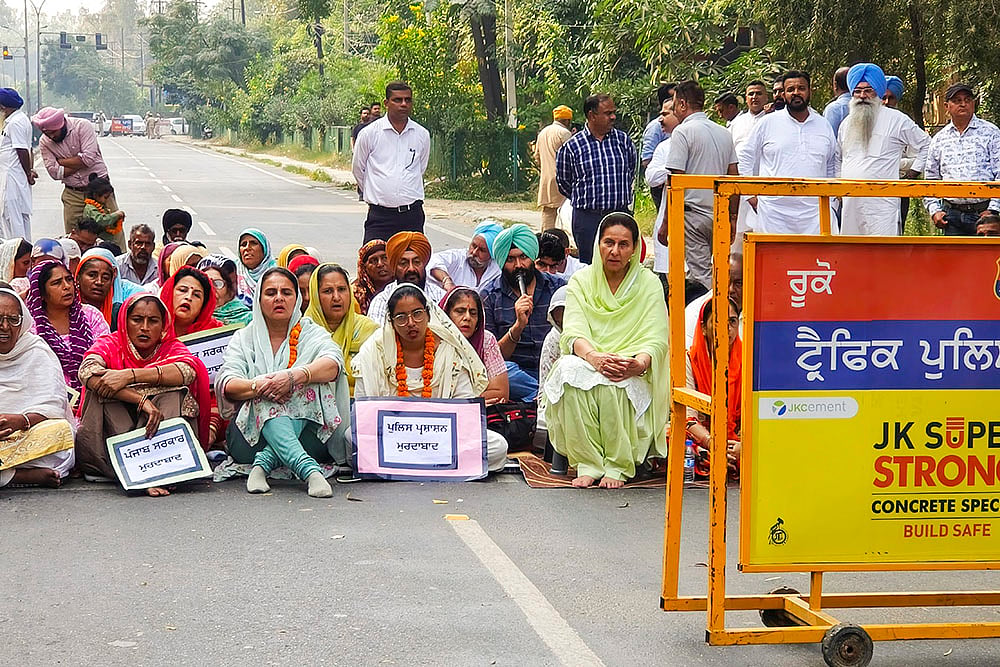 | Photo: PTI : Preneet Kaur on dharna