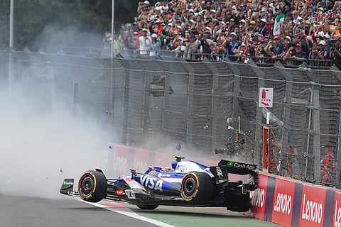 Mexican Grand Prix: RB driver Yuki Tsunoda of Japan crashes