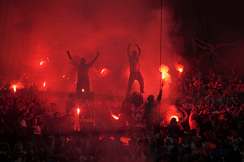 Ligue 1 Soccer 2024-25: Marseille's supporters during match against PSG