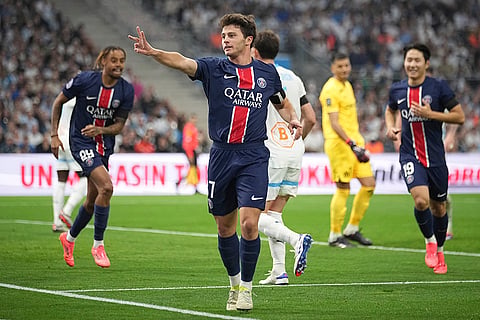 Ligue 1 Soccer 2024-25: PSG's Joao Neves, after scoring his side opening goal 