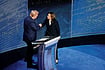 Photo: Getty Images : A Close Contest: Kamala Harris and Donald Trump shake hands ahead of the presidential debate  in Philadelphia on September 10, 2024 