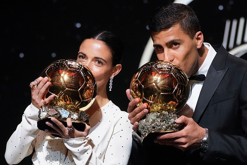 68th Ballon dOr (Golden Ball) award ceremony in Paris_Aitana Bonmati and Rodri 