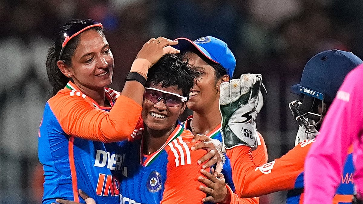 Indian all-rounder Deepti Sharma celebrating a wicket with her teammates. - Photo: X | CREX