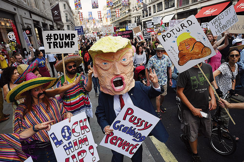 Dissent Beyond the US: Protesters take part in a demonstration against President Trump’s visit to the UK on July 13, 2018, in London - Photo: Getty Images
