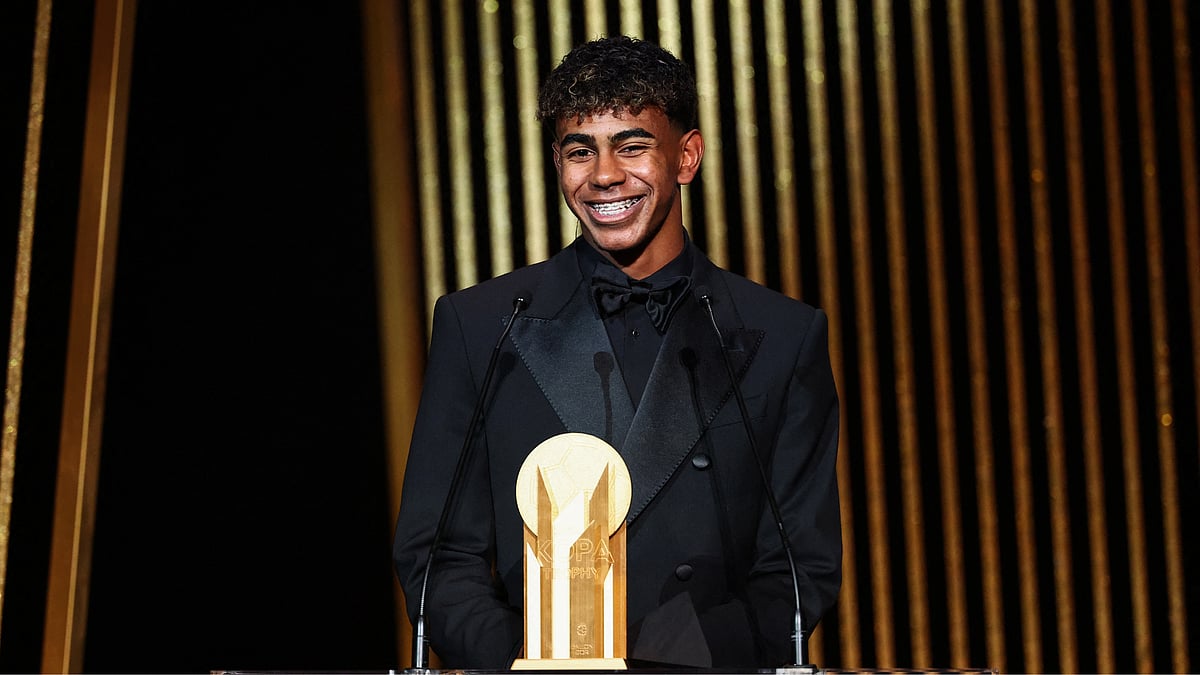 Barcelona's Lamine Yamal won the Kopa Trophy on Monday.