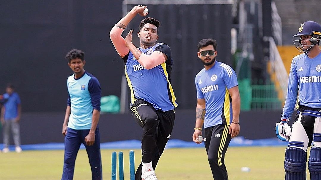 File photo of Harshit Rana bowling in training with the Indian limited-overs team. - Instagram/Harshit Rana