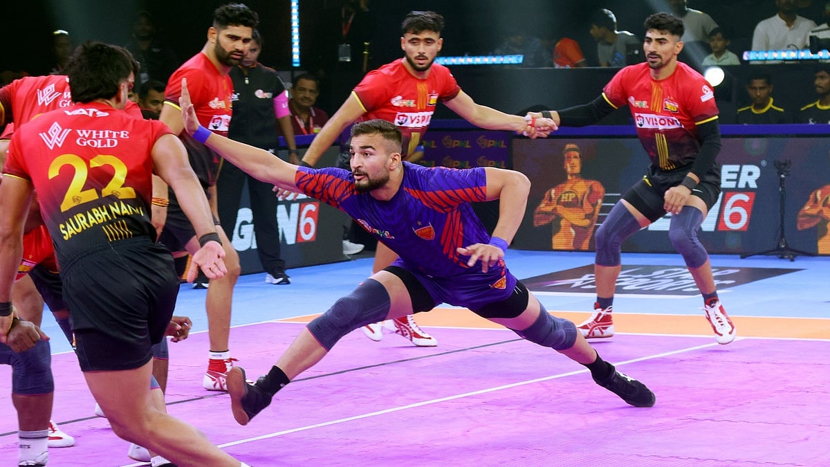 Action from the Pro Kabaddi League season 11 match between Bengaluru Bulls and Dabang Delhi. - Special Arrangement
