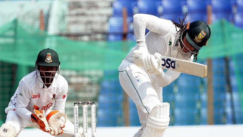 Photo: X | Proteas Men : Tony de Zorzi during his unbeaten knock against Bangladesh on the first day of the second Test in Chattogram.