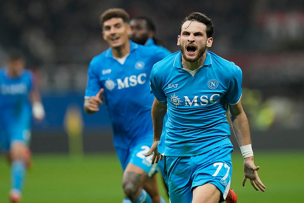 Italy Serie A Soccer Napoli vs AC Milan Photo Gallery_Napolis Khvicha Kvaratskhelia