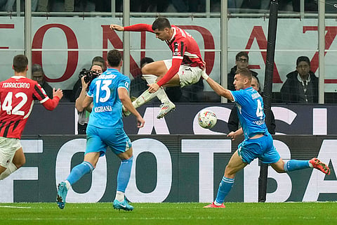 Serie A 2024-25: Napoli's Alessandro Buongiorno, right, in action against AC Milan's Alvaro Morata