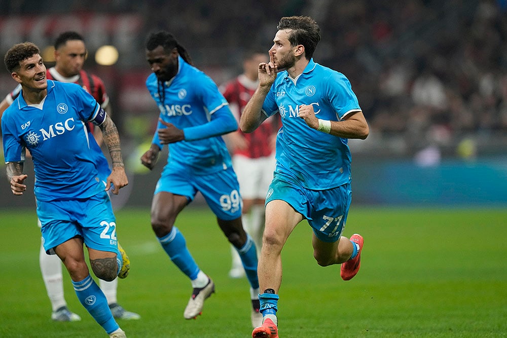 Italy Serie A Soccer Napoli vs AC Milan Photo Gallery_Khvicha Kvaratskhelia