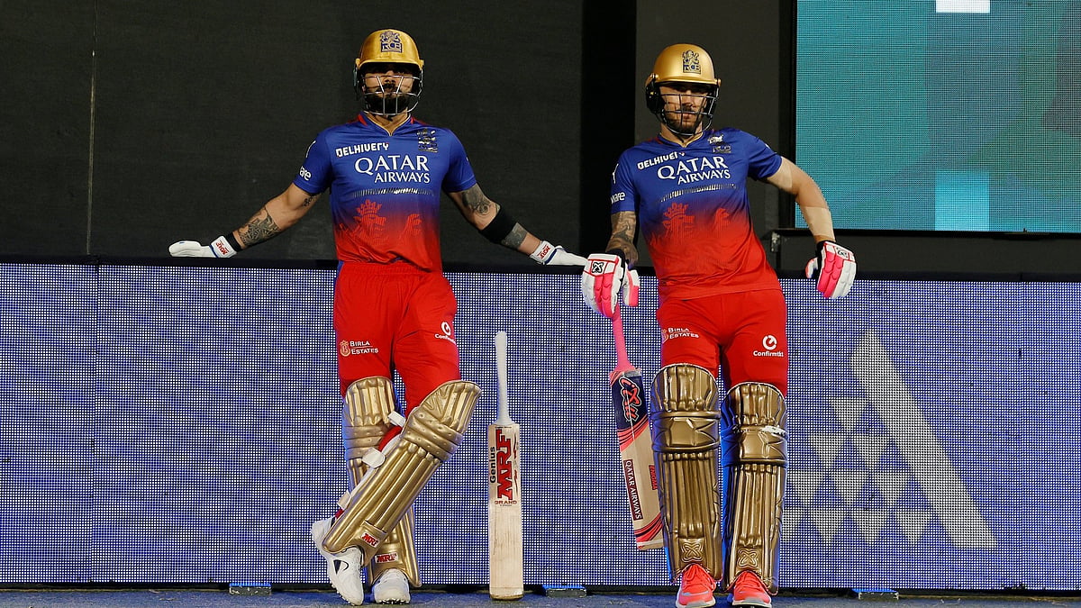 X | IPL  : Virat Kohli and Faf Du Plessis posing during the IPL 2024 season. 