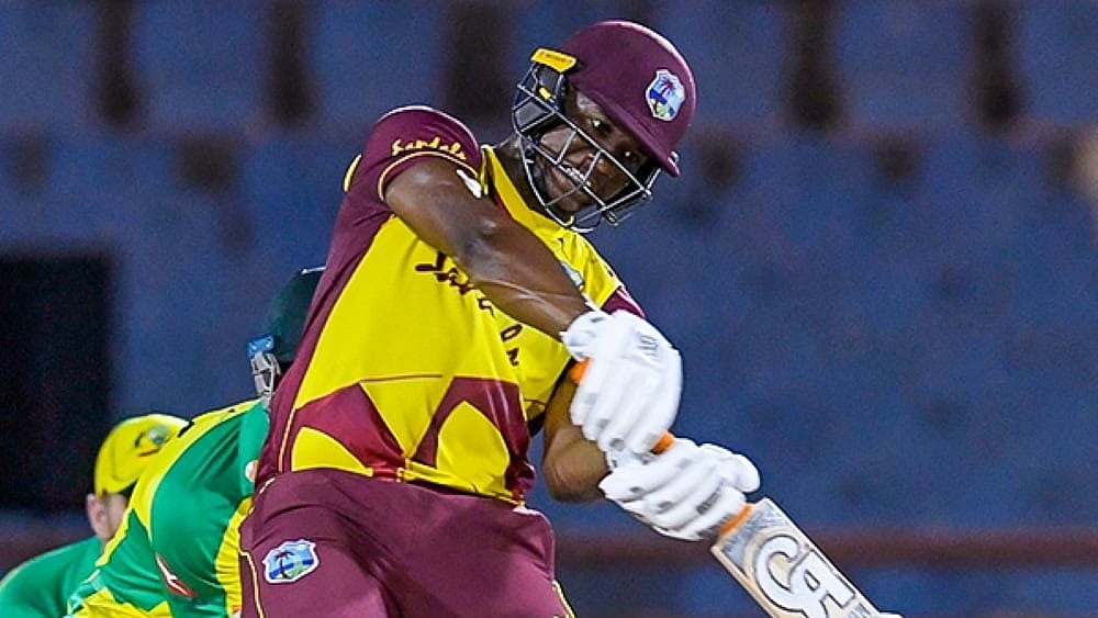 Evin Lewis blasted four times the sixes of England’s lineup, with his commanding 94 leading the West Indies to an eight-wicket win in a rain-hit first ODI. - null