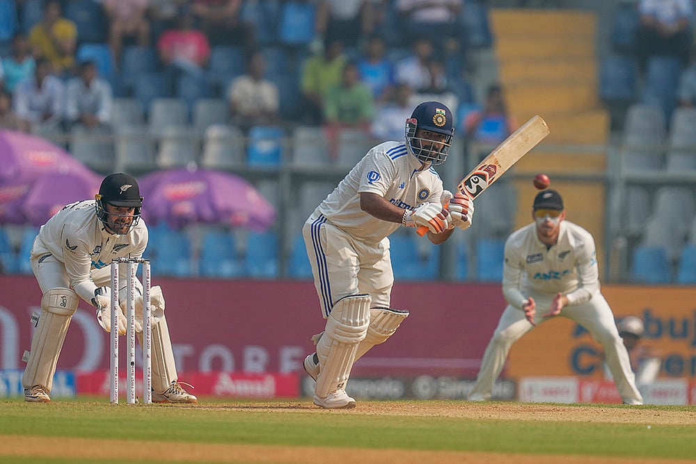 India vs New Zealand 3rd Test: India's Rishabh Pant plays a shot during the second day  - | Photo: AP/Rajanish Kakade