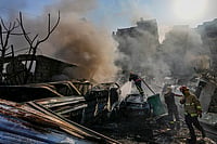 | Photo: AP/Hassan Ammar : Smoke rises from the site of an Israeli airstrike, rep image |