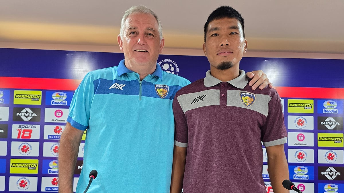 Special Arrangement : Chennaiyin FC head coach Owen Coyle And defender PC Laldinpuia at the pre-match presser ahead of their Indian Super League clash against Jamshedpur FC.