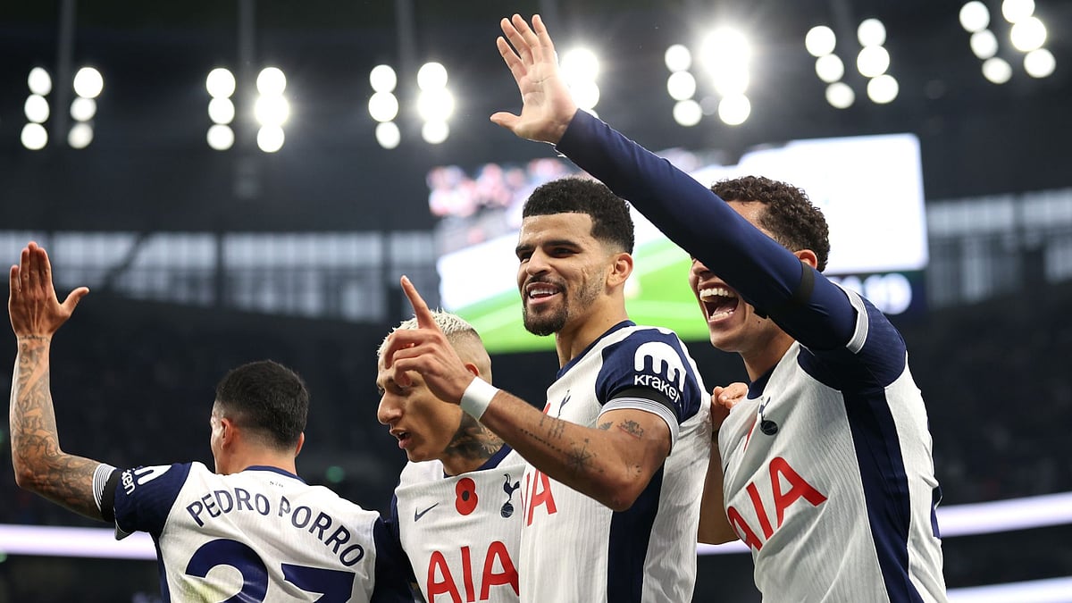 Dominic Solanke celebrates Tottenham's second goal