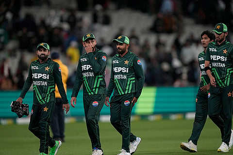 Australia Vs Pakistan, 1st ODI: Pakistan's Mohammad Rizwan, left, leads his team off the ground after losing to Australia