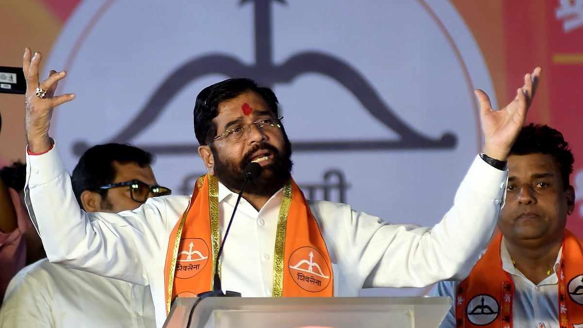 Maharashtra Chief Minister Eknath Shinde addresses a public meeting ahead of the State Assembly elections, in Mumbai, Sunday, Nov. 3, 2024. - PTI