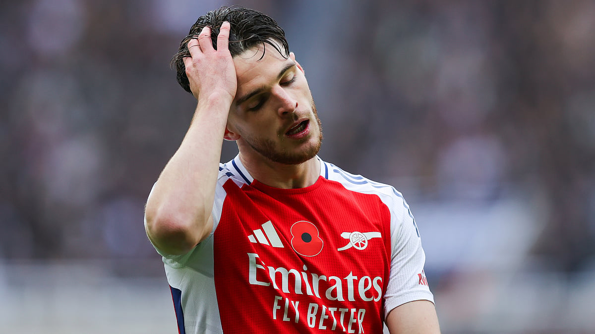 Arsenal's Declan Rice looks dejected following their defeat at Newcastle United - null