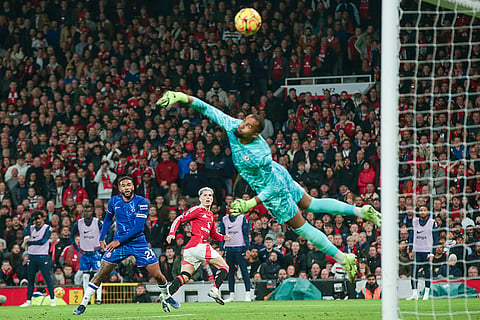 EPL 2024-25: Chelsea's Reece James, left, fails to score against Man United