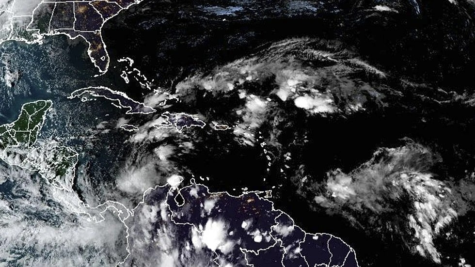 NOAA via AP : This satellite image provided by NOAA shows weather systems Sunday, Nov. 3, 2024. 