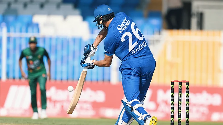 Afghanistan opener batter Sediqullah Atal batting during the first ODI against Bangladesh in Sharjah. - Photo: X | Afghanistan Cricket Board