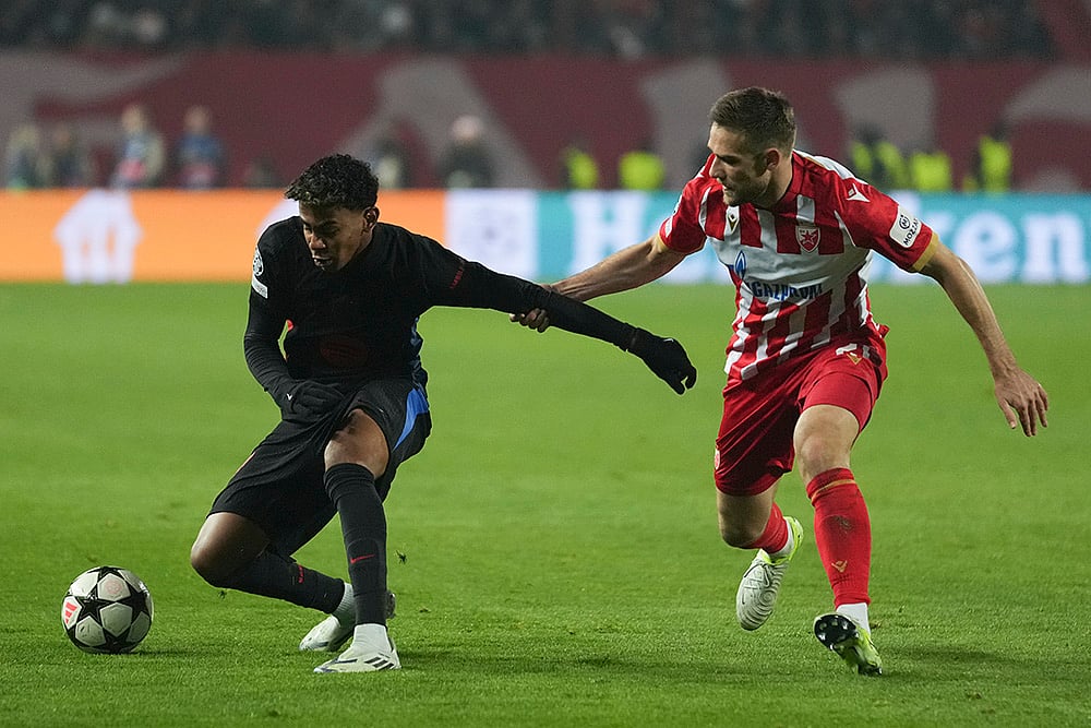 UEFA Champions League soccer Red Star Belgrade vs Barcelona FC football match_Lamine Yamal